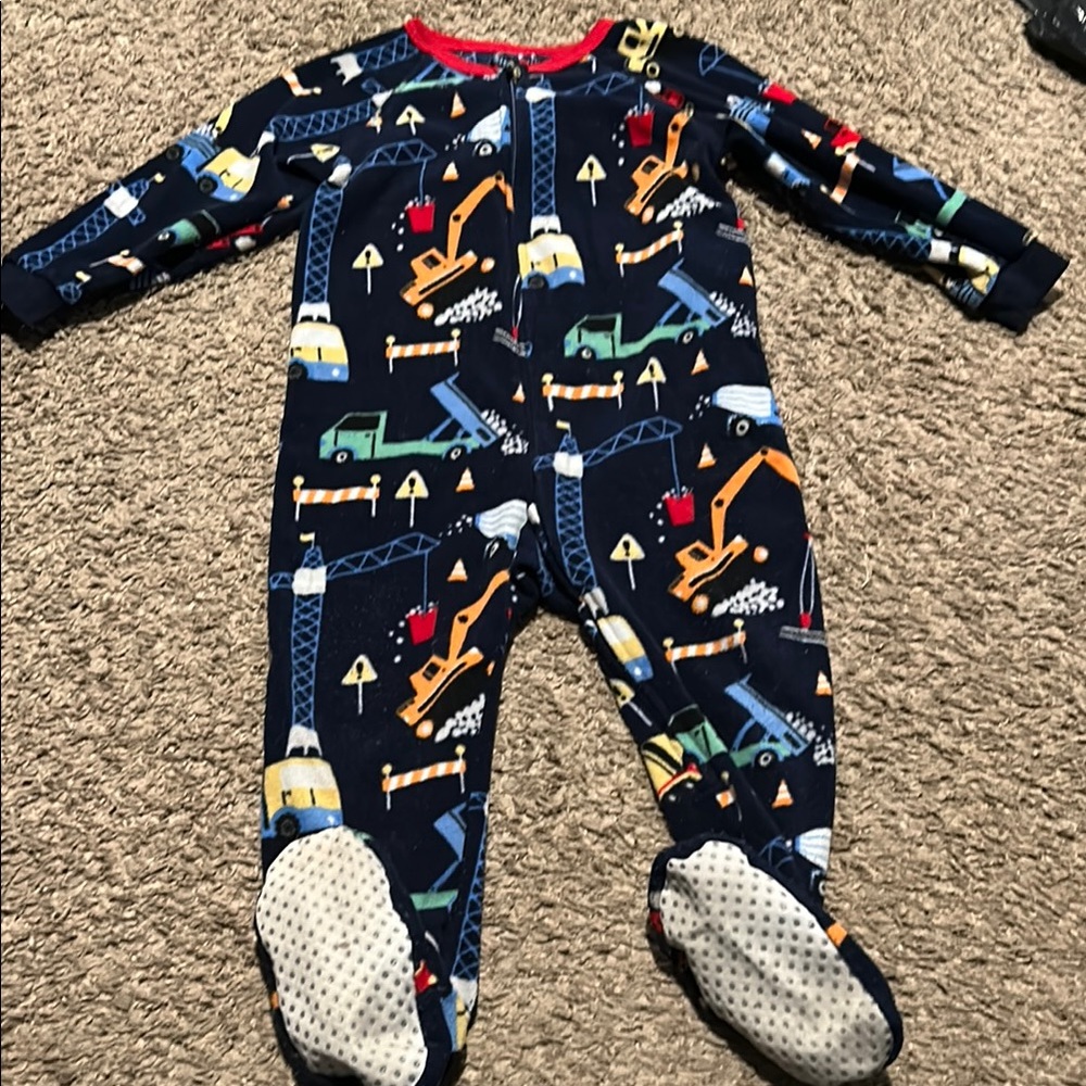 The Children's Place Blue Construction Vehicle Footies with Red Trim